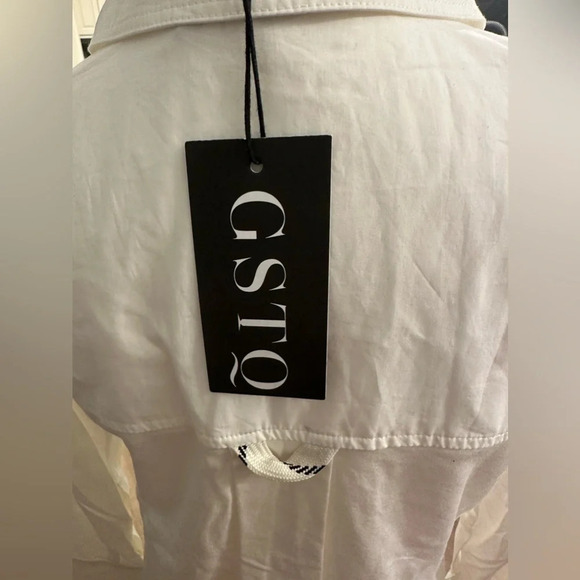 NWT GSTQ Placket Long Sleeve Collar Shirt Off White Top XS - Picture 8 of 12